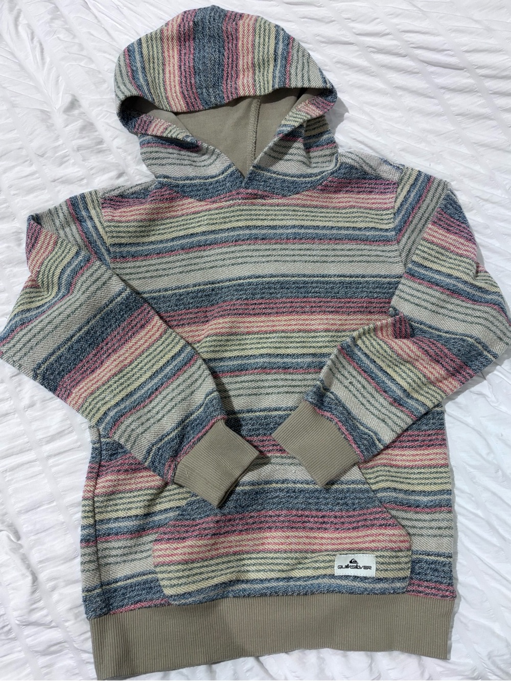Quiksilver Striped Pastel Hooded Pullover - Pink, Blue, Cream, Gray, Green sz 7